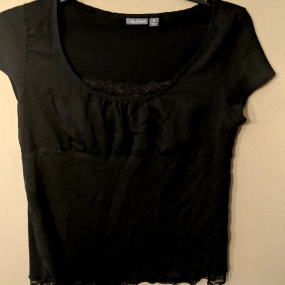 Black blouse with lace trim - Picture 1 of 2